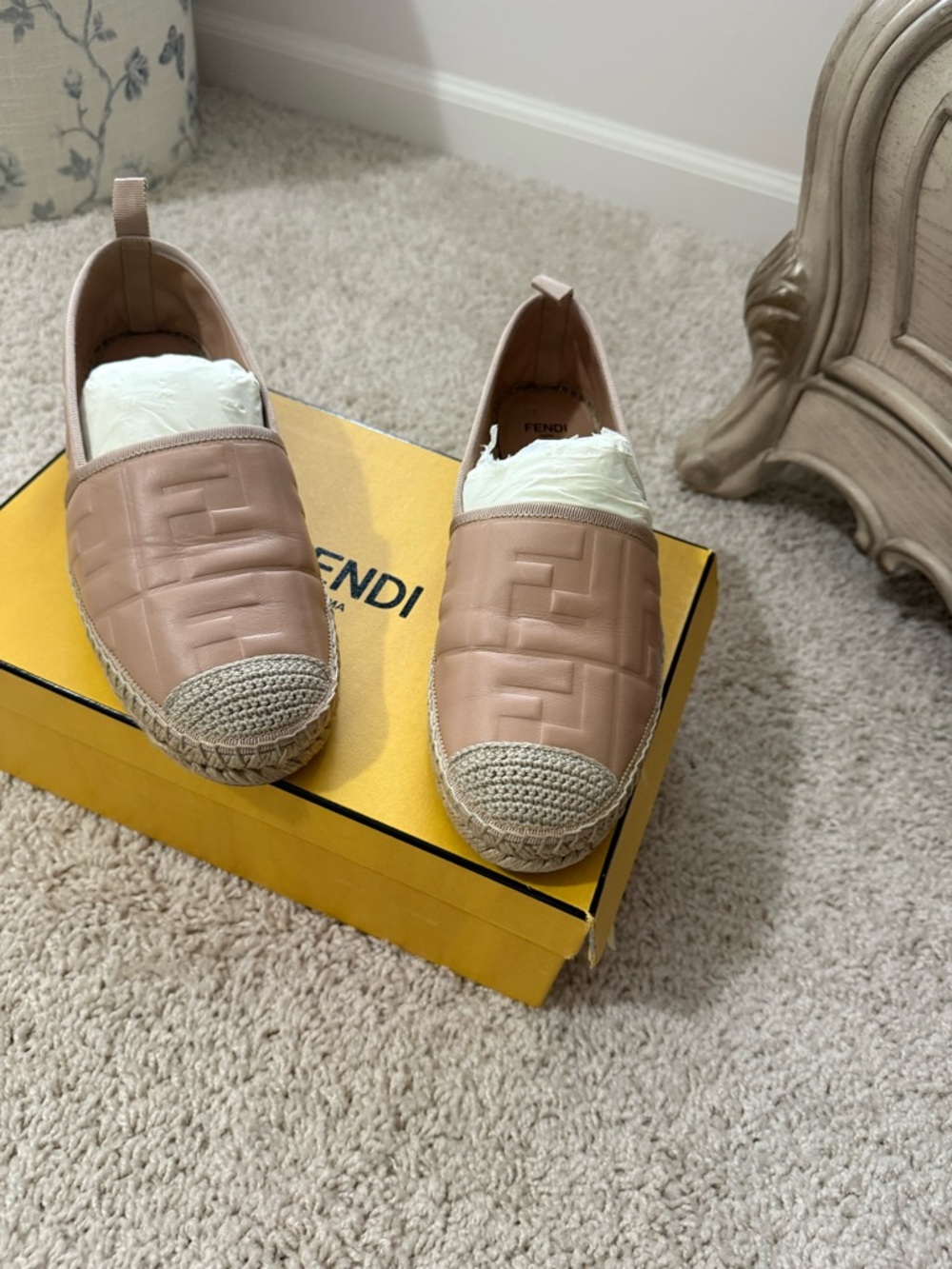 Fendi Women’s Nude Quilted Leather Espadrille Slip-Ons